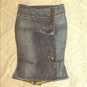 Miss Sixty mermaid jean skirt off center buttons